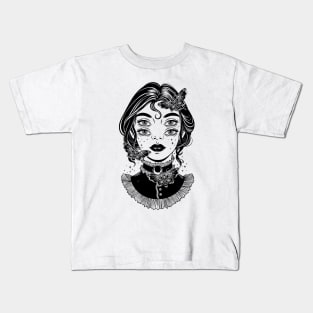 Cute victorian witch with butterflies and four eyes Kids T-Shirt